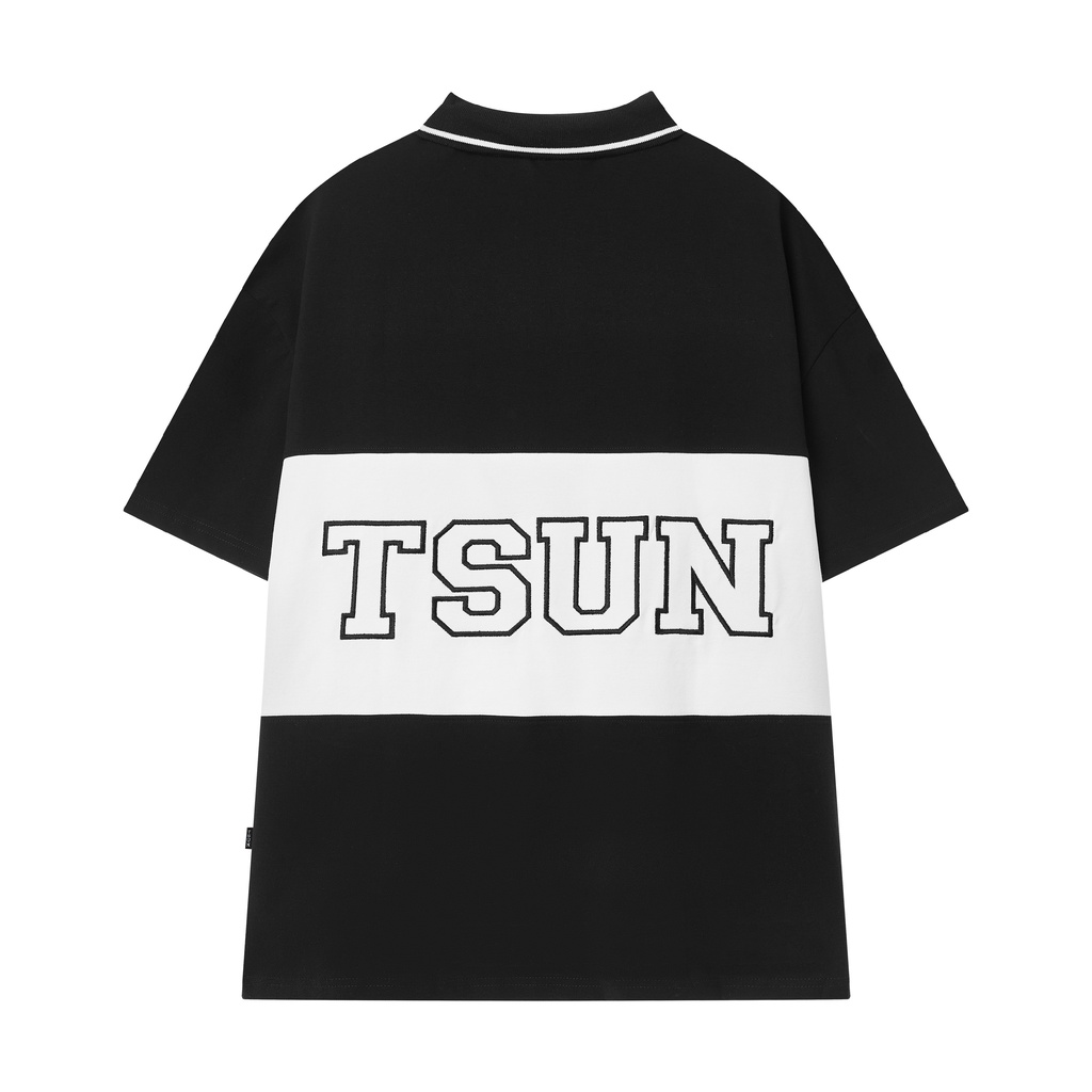 Áo thun TSUN 3 Panel Polo Shirt - Đen/Trắng/Đen - Unisex