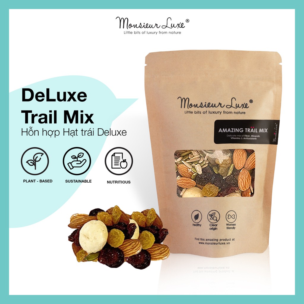 Hỗn hợp Hạt trái Deluxe Luxe (DeLuxe TrailMix) 250g/500g - Ăn vặt Healthy với Hạt Sấy Lạnh & Trái cây khô Nhập Khẩu