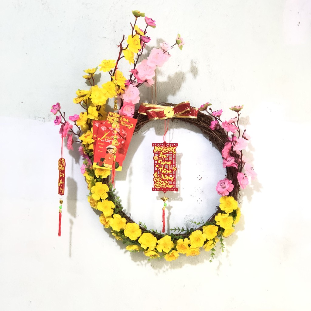 Vòng hoa mai hoa đào trang trí tết H08