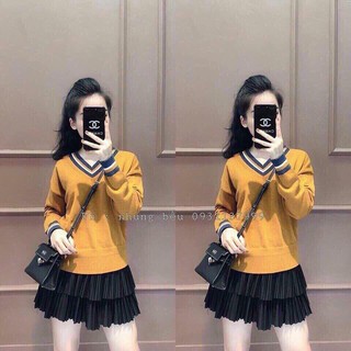 Áo Len Gân Cổ Viền