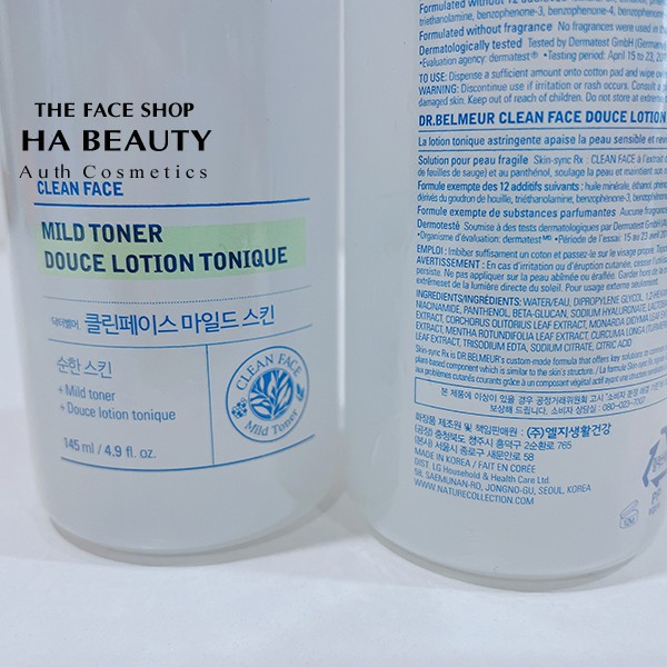 Nước hoa hồng dưỡng ẩm cho da dầu hỗn hợp kể cả da mụn nhạy cảm The Face Shop Dr Belmeur Clean Face Mild Toner 145ml | BigBuy360 - bigbuy360.vn