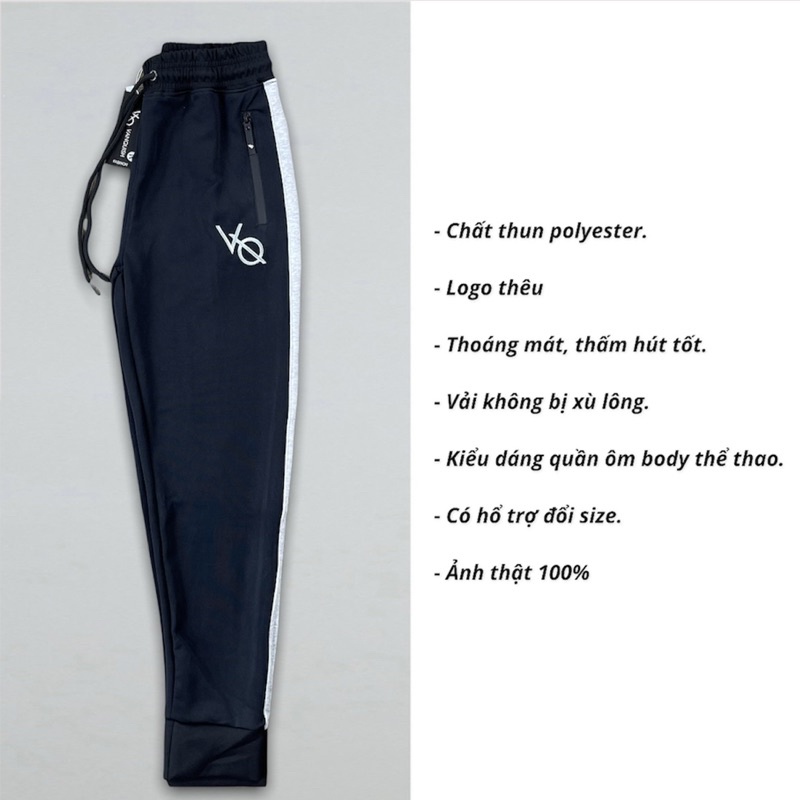Quần dài tập gym nam DO GYM SHOP sọc xám logo thêu, thun polyester co giãn 4 chiều