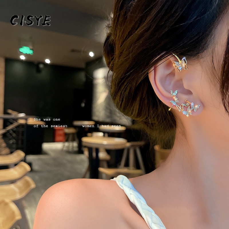 Khuyên Kẹp Vành Tai Hình Bướm Đính Đá Zircon Phong Cách Hàn Quốc