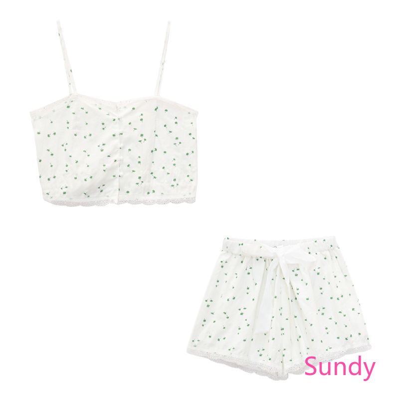 Bộ Đồ Ngủ Hai Dây In Hoa Xinh Xắn Dành Cho Nữ