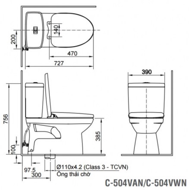 Bồn Cầu INAX C-504VAN, AC-504VAN Hai Khối Nắp Êm  ,