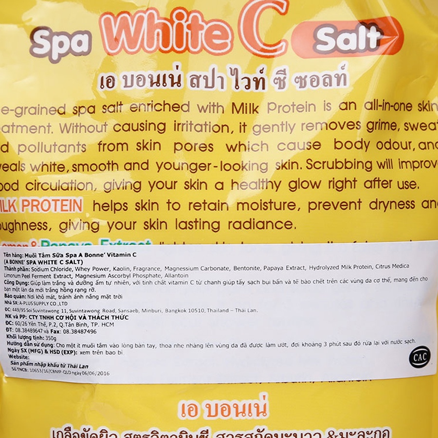 Muối Tắm A BONNE Spa White C Salt Vitamin C Papaya and Lemon Scrub sáng da, giảm mụn lưng 350G | BigBuy360 - bigbuy360.vn