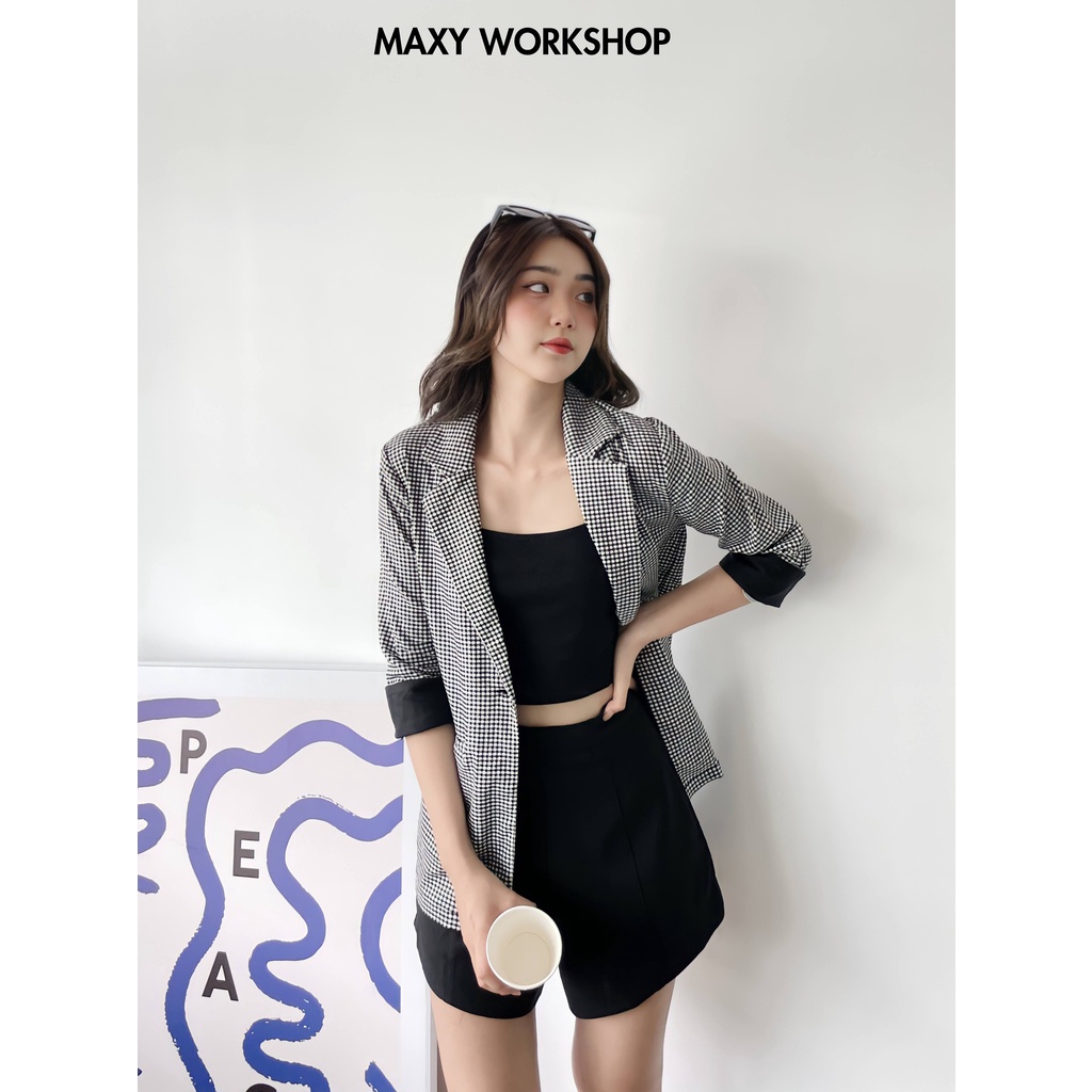 Áo khoác blazer phong cách Hàn Quốc Black Houndstooth Blazer Maxy Workshop | BigBuy360 - bigbuy360.vn