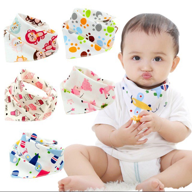Yếm Ăn Cotton Hai Lớp Hình Tam Giác Dễ Thương Cho Bé