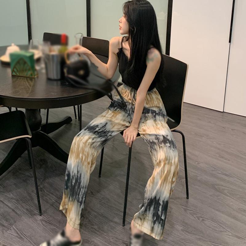 Quần dài ống rộng in họa tiết thời trang Hàn Quốc cho nữ