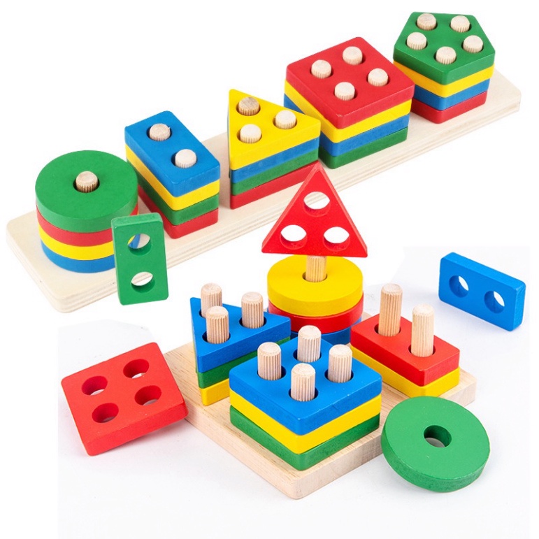 Đồ Chơi cho bé thả cọc hình khối chữ nhật 5 trong 1 đồ chơi Montessori Phân Loại an toàn trẻ 0 đến 6 tuổi TRITUEVIET