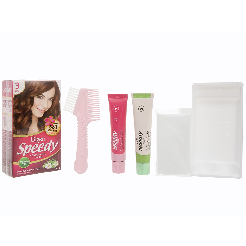 em nhuộm tóc Bigen Speedy Conditioning Color 3 nâu hạt dẻ ánh đỏ