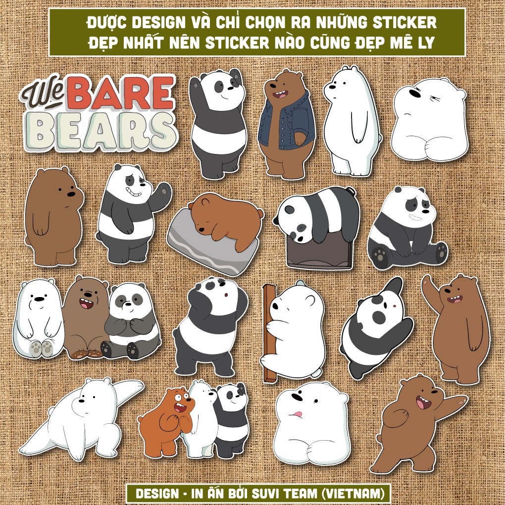 Sticker We Bare Bears chống nước sticker dán laptop, điện thoại, đàn guitar, mũ bảo hiểm, vali. MSP: A03