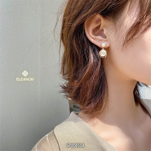 Bông tai nữ chuôi bạc 925 Eleanor Accessories hình tròn đính đá sáng bóng dáng thả phụ kiện trang sức 4504