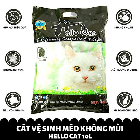 Cát vệ sinh cho mèo HELLO CAT 10lit - Cát Hút ẩm tốt, mùi dễ chịu, khử mùi cực mạnh