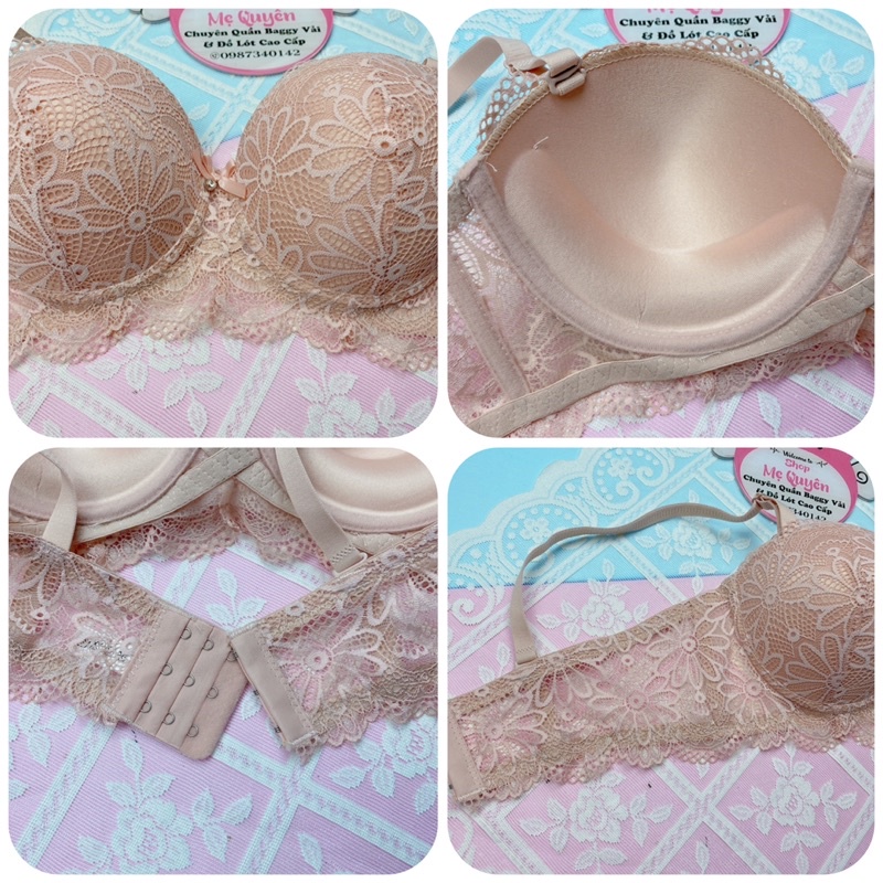 Áo ngực quả ngang đệm mỏng , áo lót ren có gọng mút chân ngực 1cm nâng ngực chống xệ