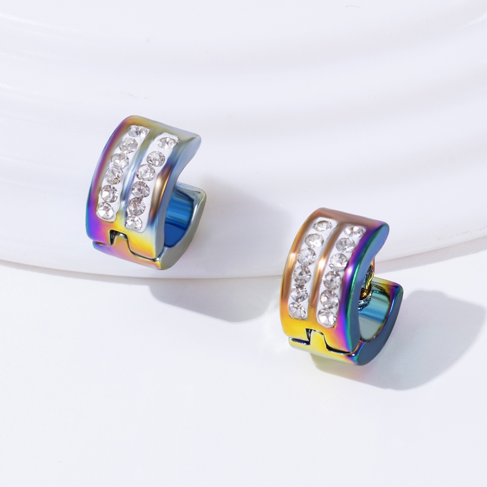 Khuyên Tai Tròn Bằng Thép Không Gỉ Đính Đá Thời Trang Mới Cho Nam Nữ