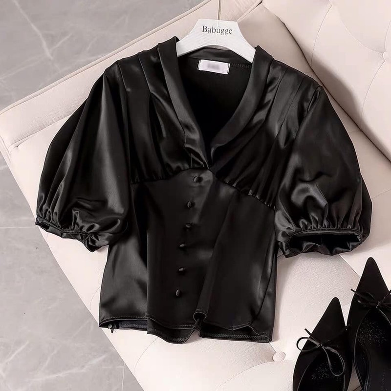 A58691 Áo cổ V tay bồng sang chảnh mặc hè hàng nhập 670k