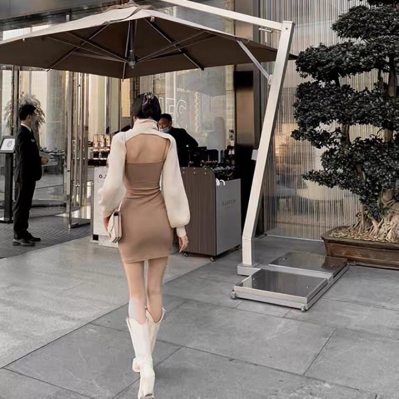 Set đầm body*áo len nửa người