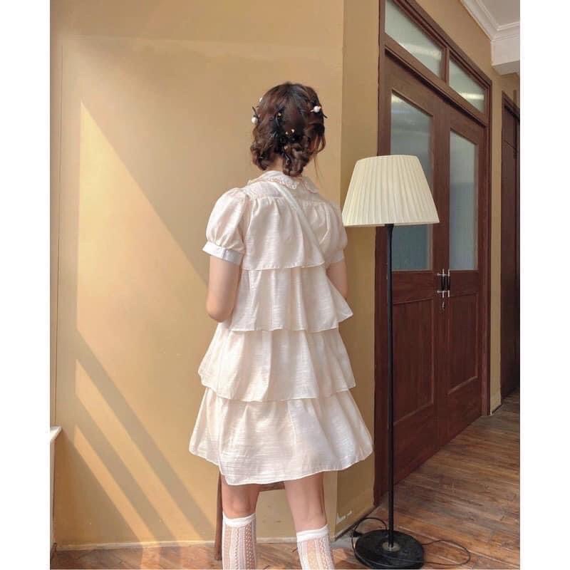 Đầm babydoll 2 lớp cất kim sa siêu đẹp, Váy voan tầng cổ sen tay bồng tiểu thư bánh bèo (TTA108)