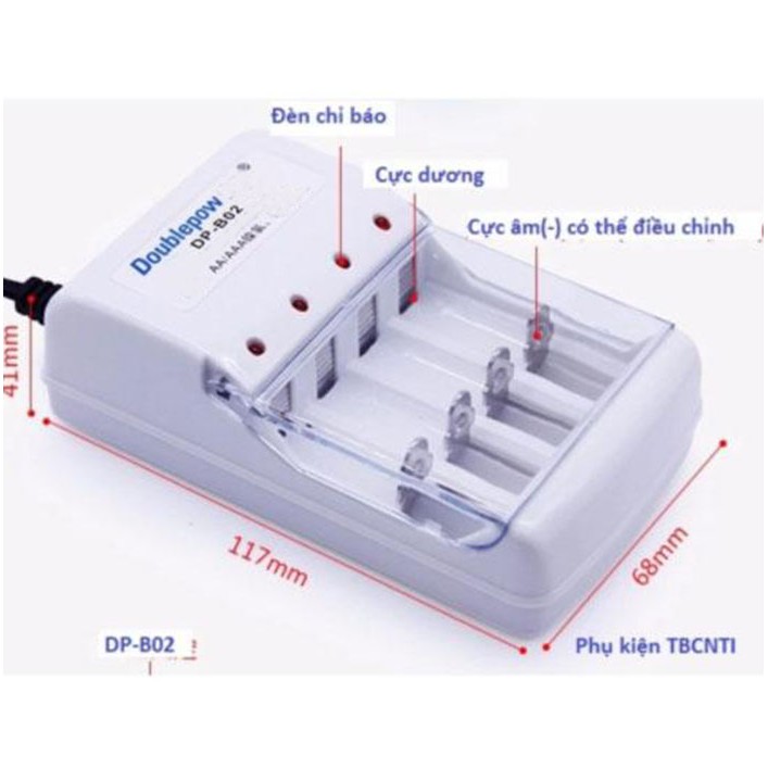 Bộ sạc pin đa năng Doublepow DP-B02 + Tặng kèm 4 viên pin (2 pin tiểu AA 1200mAh và 2 pin đũa AAA 900mAh)