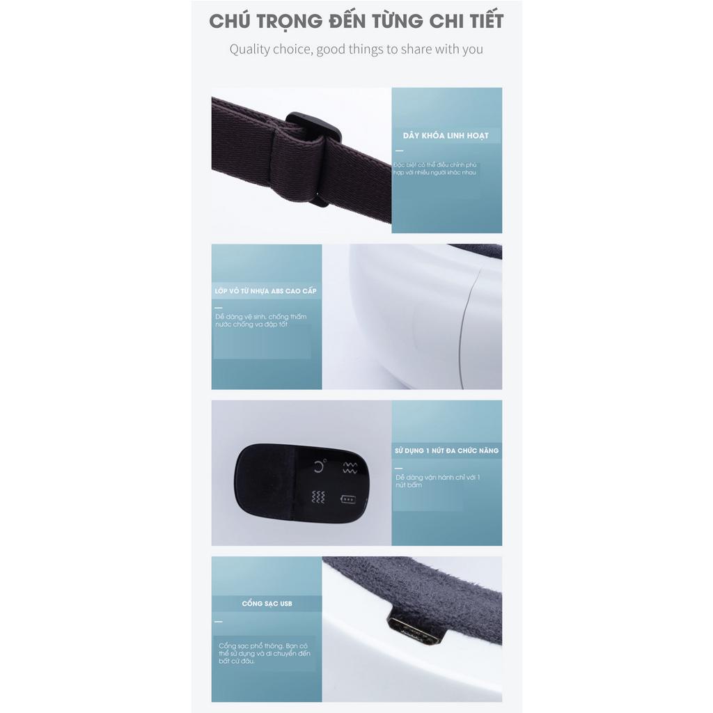 Máy Massage Mắt Tích Hợp Bluetooth Nghe Nhạc Thư Giãn Giảm Bọng Mắt, Thâm Mắt- 5 Chế Độ Massage Khác Nhau, Gấp Gọn 180°