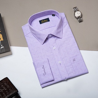 Áo Sơ Mi Nam Công Sở Trung Niên Thương Hiệu Anton Màu Tím Chấm Bi Dài Tay Vải Cotton Họa Tiết In Chìm - X8563