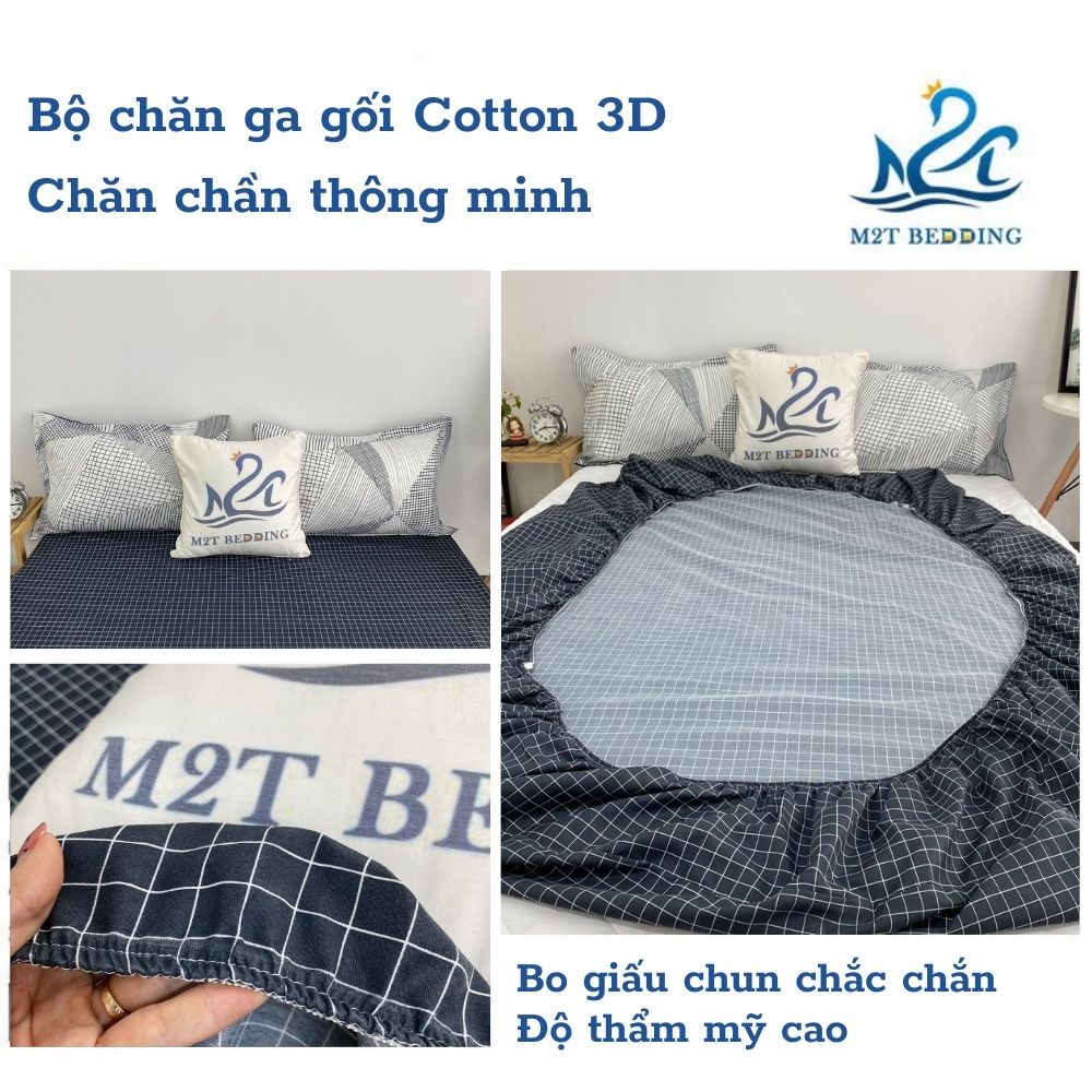 [LIFEM2157 -80K từ 250K] Bộ chăn ga gối Cotton 3D M2T BEDDIND Luxury chăn chần bông thông minh drap giường - CTM Kẻ Lưới