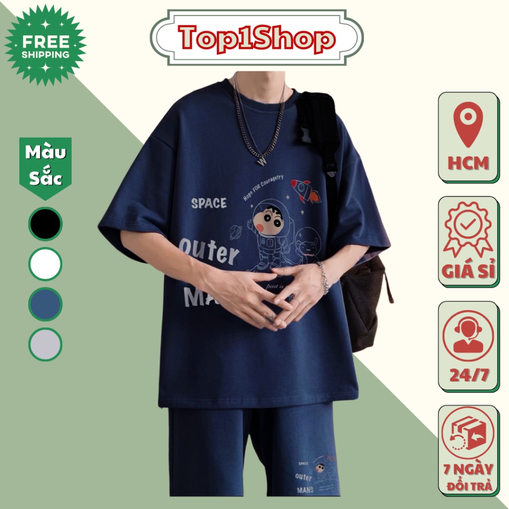 Set Bộ Mùa Hè Nam Áo Ngắn Tay Cổ Tròn In Chữ LXSU