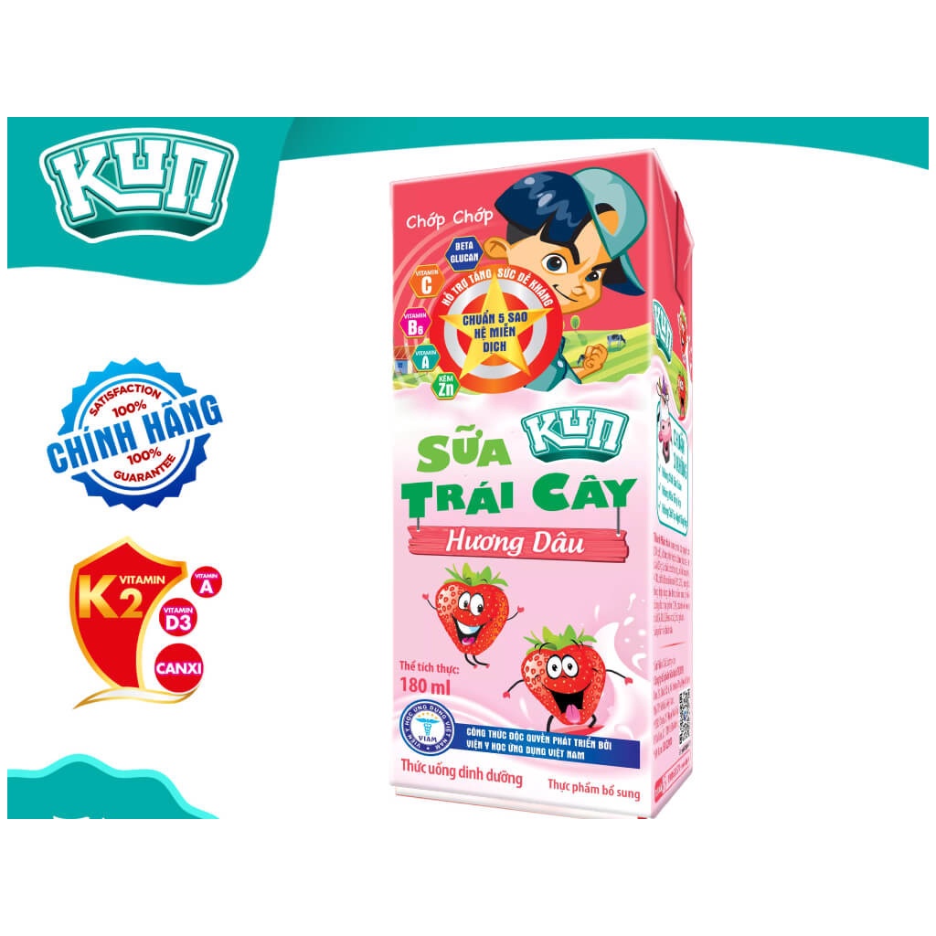 [HSD T1-2024] Thùng 48 Hộp Sữa Trái Cây Kun Hương Dâu 180ml.
