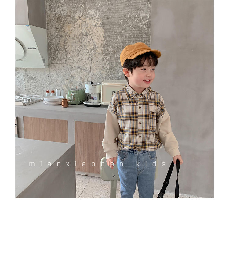 Áo sơ mi dài tay họa tiết caro phong cách Hàn Quốc thời trang mùa thu cho bé trai