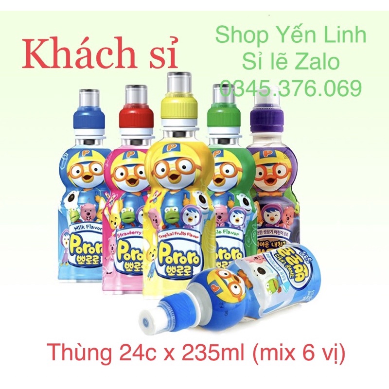 Thùng 24 chai nước trái cây Pororo Mix 6 vị (24 chai x 235ml)