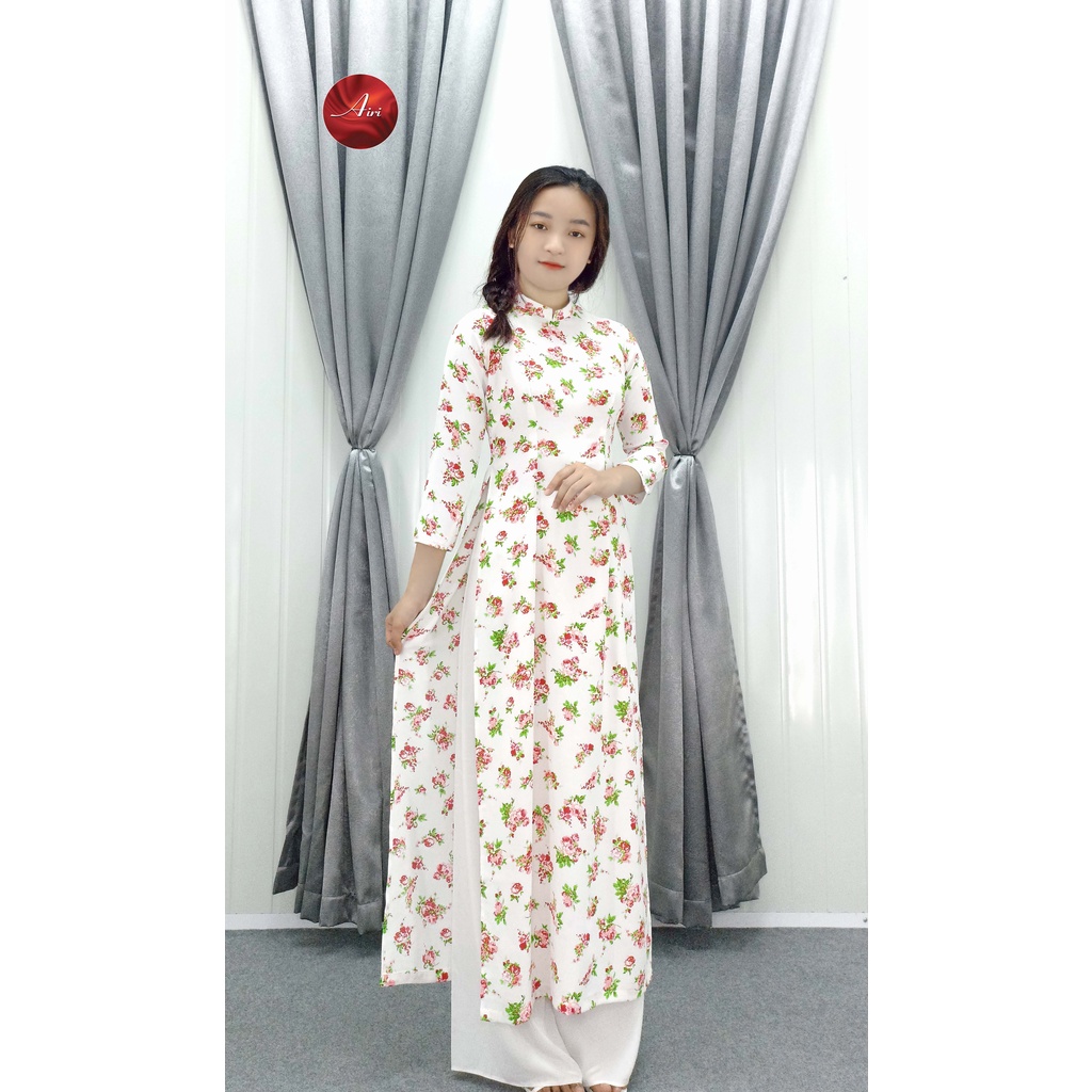 Áo dài nữ có cổ trắng hoa nhí chất lụa cao cấp - Áo dài Airi