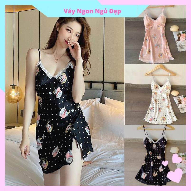 Đầm Ngủ Mặc Nhà AMAKA Lụa In Họa Tiết Hai Dây Có Đủ Size MD36AMK
