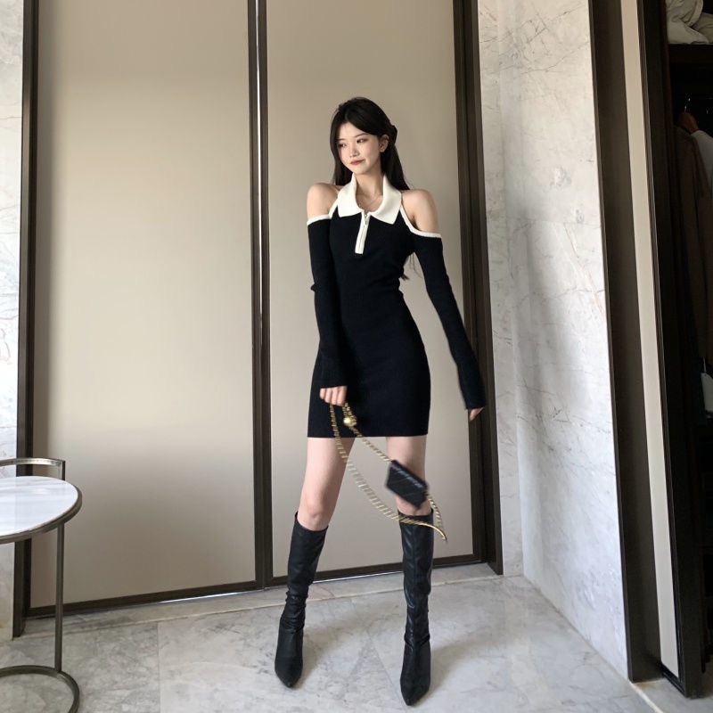 COZOK Đầm dài tay phối dây quyến rũ thời trang