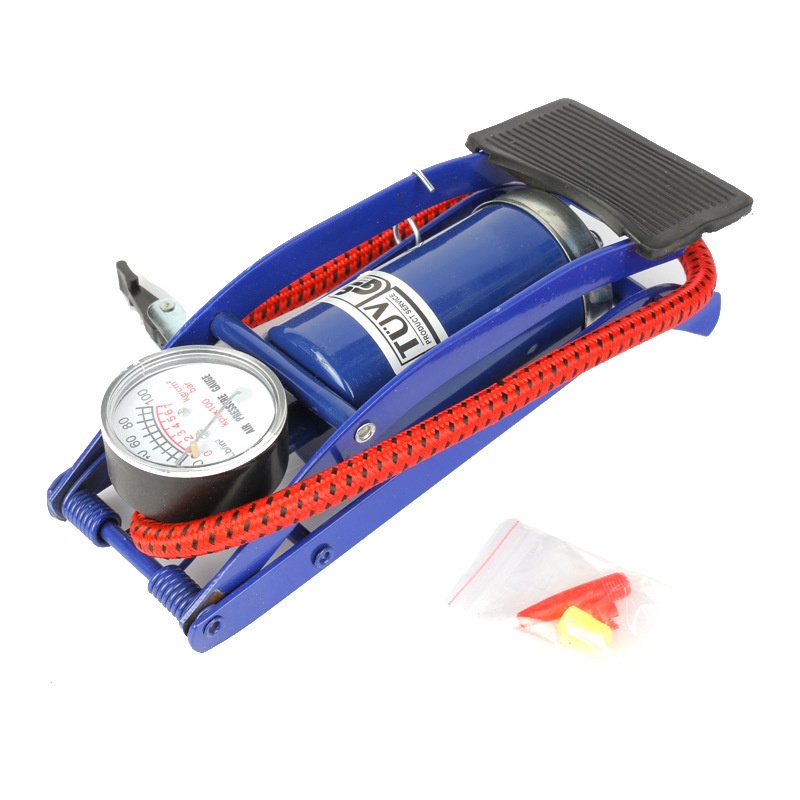 Summer062 Bước trên sàn bơm không khí Chân xi lanh đơn với đồng hồ đo áp suất cho lốp bóng Tàu cao su Nệm hơi màu xanh