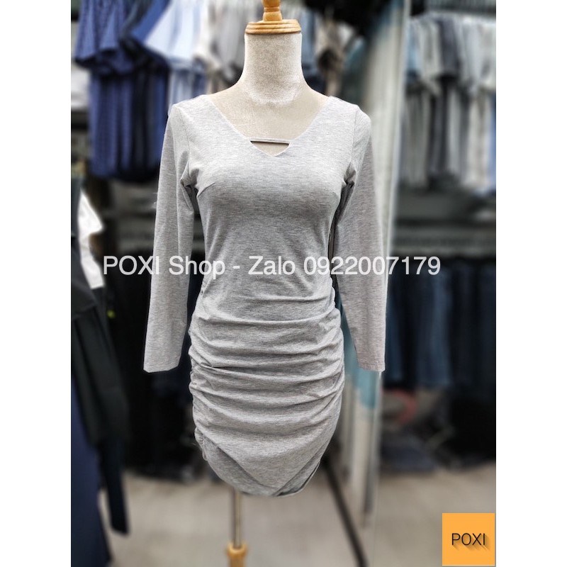 [ẢNH THẬT] Đầm Body Tay Dài Hở Lưng Tinh Tế (ĐEN+XÁM) | BigBuy360 - bigbuy360.vn