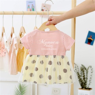 Váy sọc yếm chấm bi cho bé gái