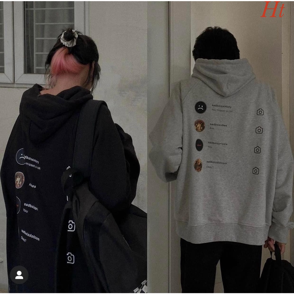 Áo hoodie Nam Nữ Sad máy ảnh chất nỉ cotton form thụng Tay chuông mũ xinh xắn hàng mới TP0047