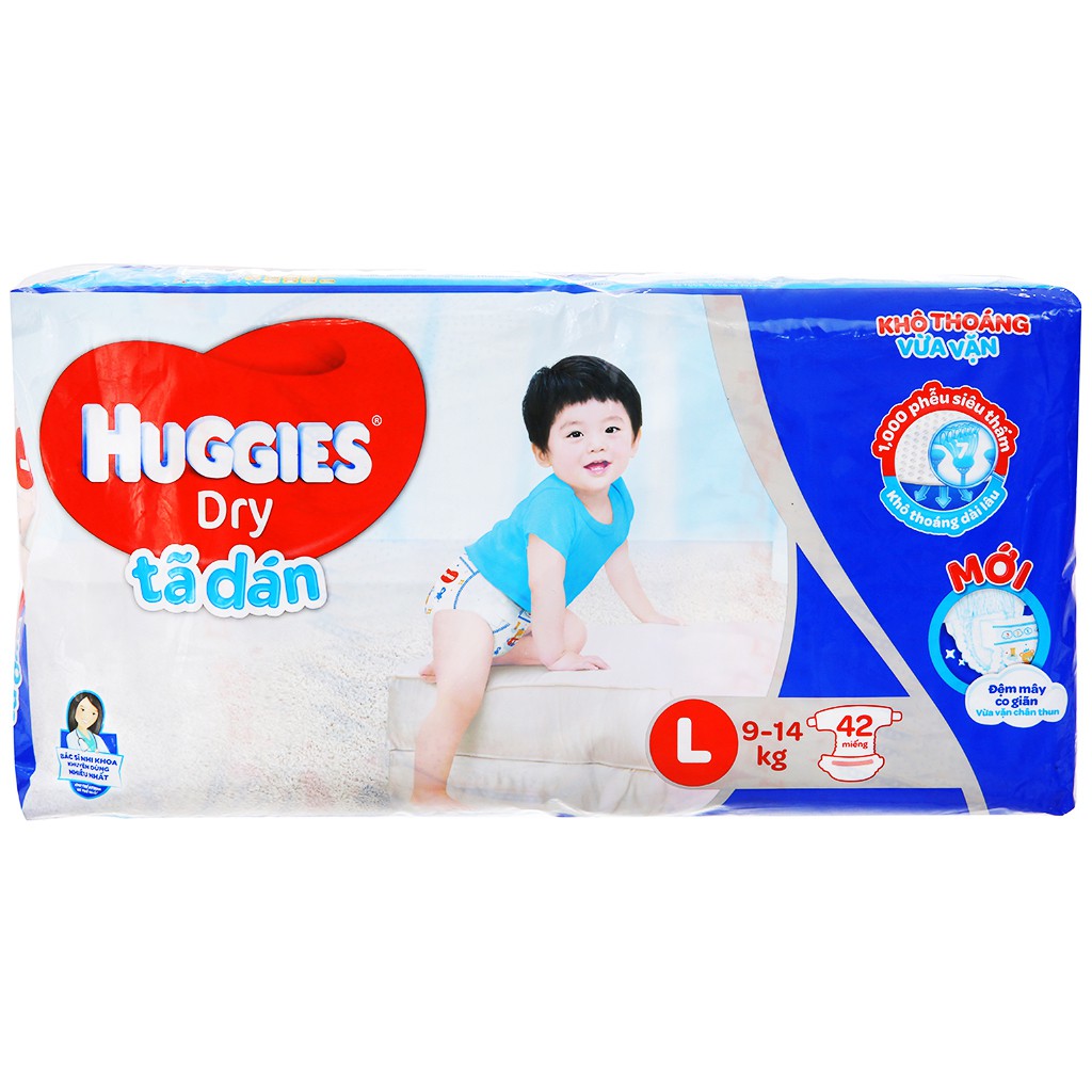 [CHÍNH HÃNG] Bỉm - Tã Dán Huggies Dry Size L42 (Cho bé 9-14kg)