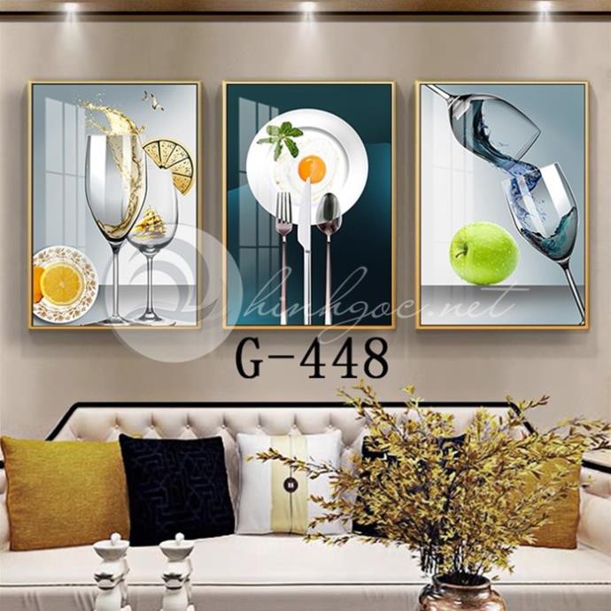 B12 Bộ Tranh Treo Tường Phòng Ăn Quán Trà sữa/ Nhà Bếp/ Bàn Học/ phòng khách 3 Bức Trái Cây Hoa quả ẩm thực Ly rượu