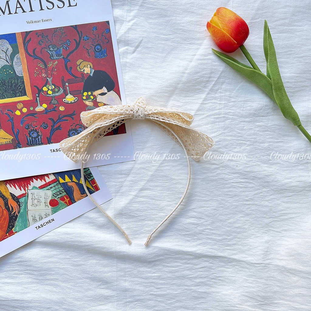 Cài tóc/Bờm nơ ren 2 lớp phong cách tiểu thư