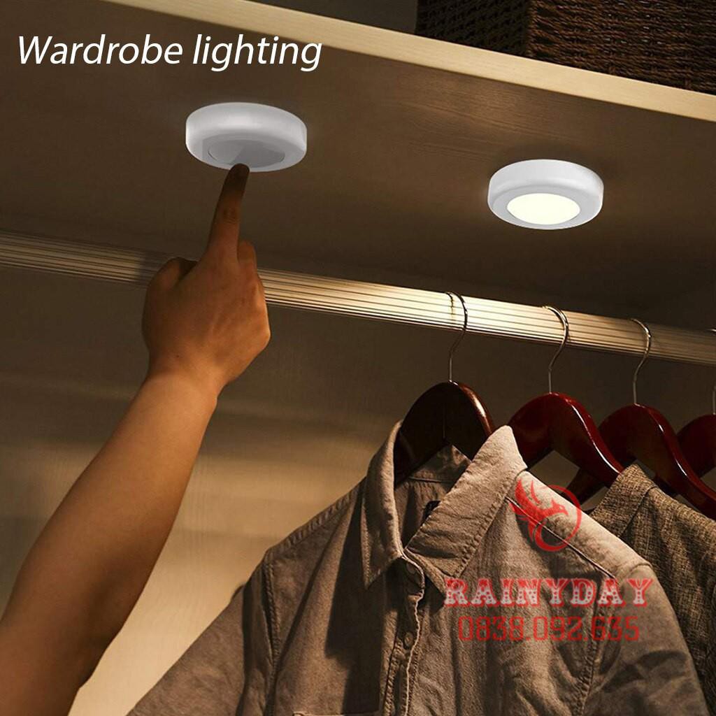 Bộ 3 đèn led gắn dán tường tủ trang trí phòng khách phòng ngủ có điều khiển từ xa không dây dùng pin