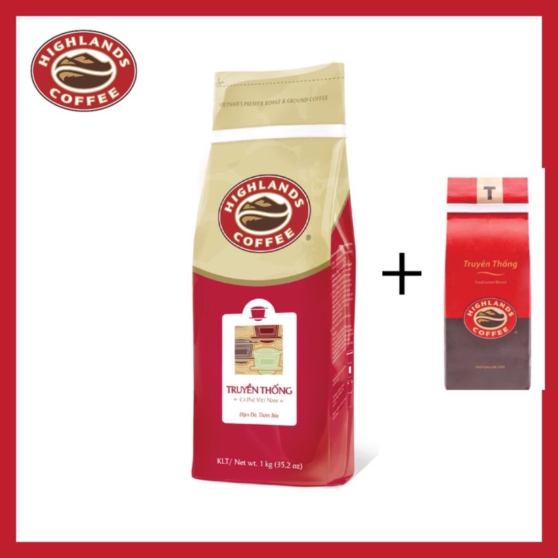 Combo 1gói 1kg và 1gói 200 Cà Phê Rang Xay Highlands Coffee Truyền thống