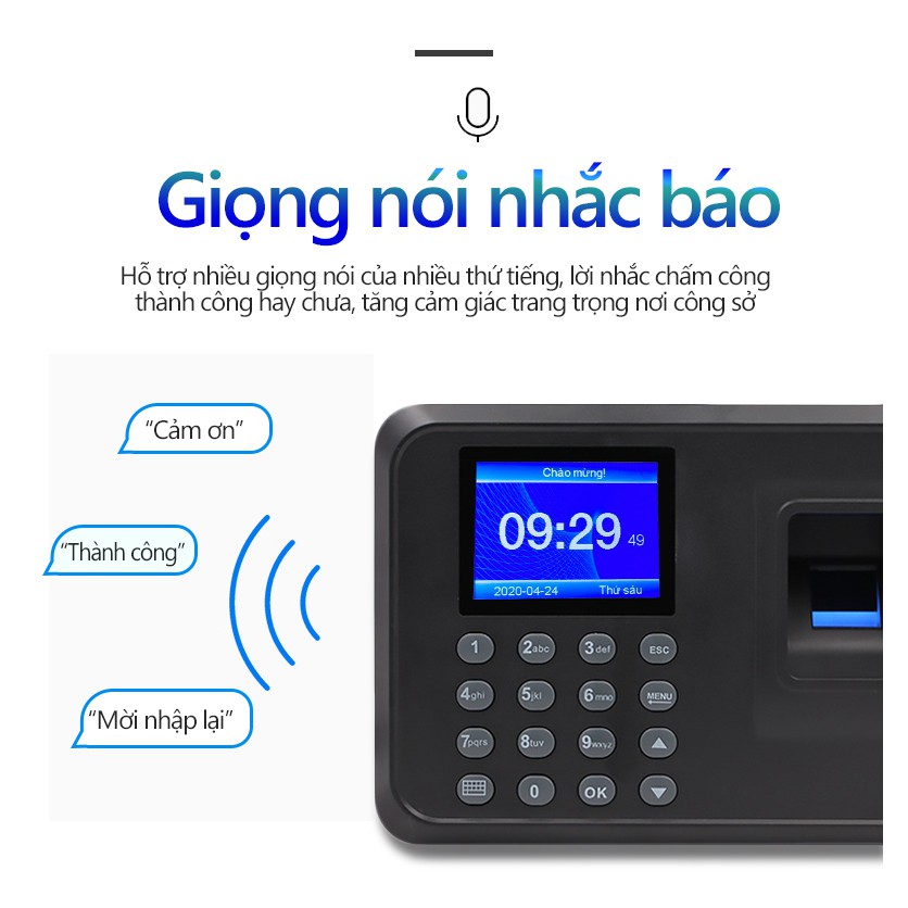 Máy chấm công vân tay + mật mã thông minh (Tặng USB),  không cần tải APP, dung lượng lớn lưu 1000 mẫu vân tay YA13/