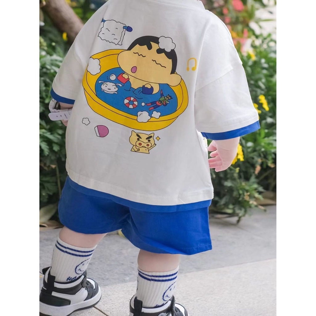 Bộ Áo Thun Cotton Tay Ngắn Và Quần Ngắn In Hình Cậu Bé Bút Chì Shin-Chan Dễ Phối Đồ Thời Trang Mùa Hè Cho Bé Trai