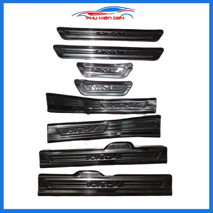 Bộ ốp bậc cửa trong ngoài nẹp bước chân HR-V 2018-2019-2020-2021 vân Titan chống trầy trang trí xe