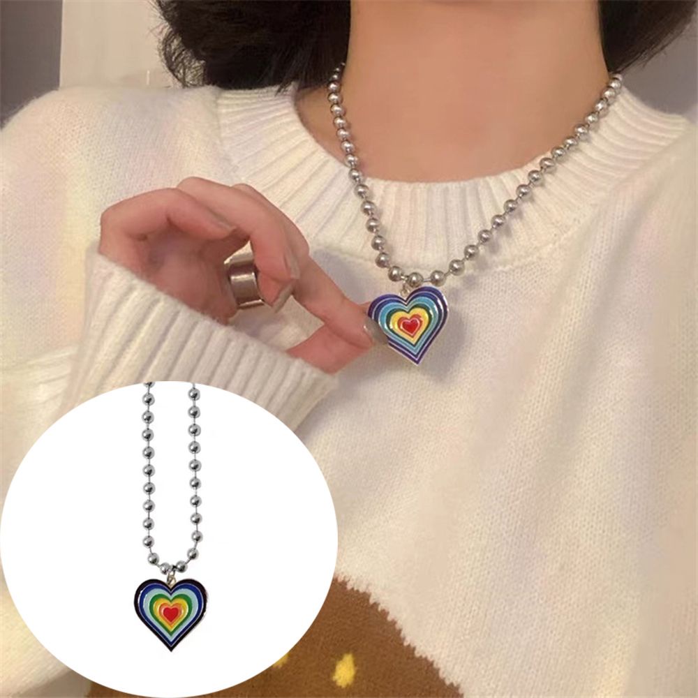 Vòng cổ Mặt Trái Tim Màu Cầu Vồng Thời Trang Dành Cho Nữ