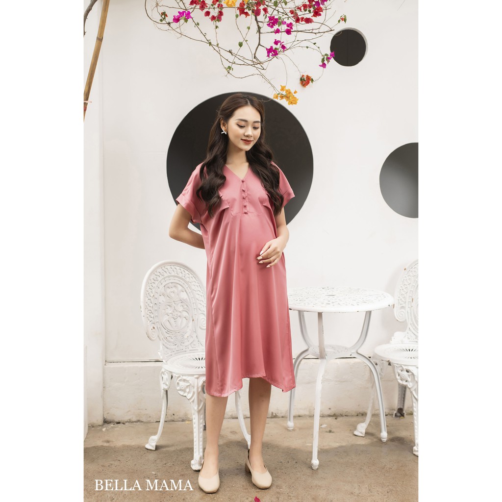🤰 Váy bầu thiết kế nữ Bella 🌸 Đầm bầu lụa trơn navy thanh lịch | 3 màu SIÊU XINH 🌸 Đủ size cho các mẹ bầu từ 47 - 75kg