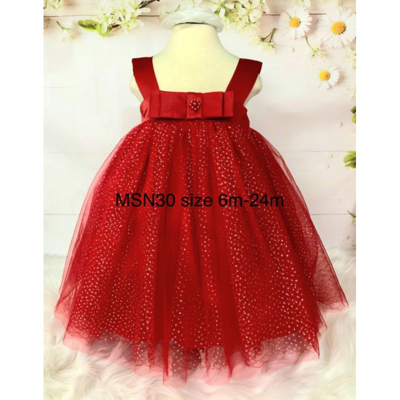 Đầm công chúa bé gái 1 tuổi màu đỏ hai dây cúp ngực phong cách hàn quốc xinh xắn
