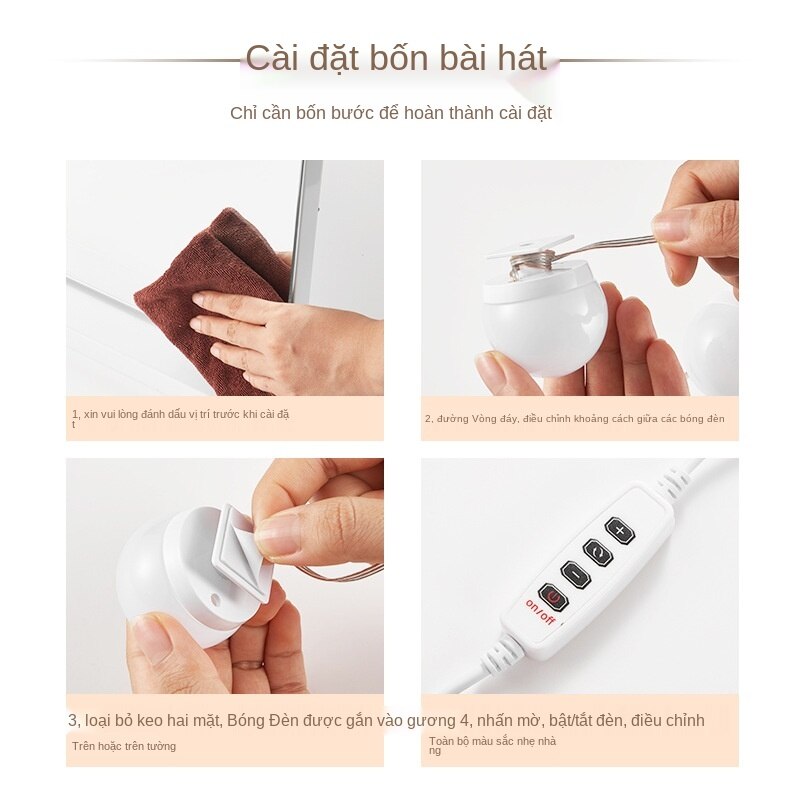 PM Set 10 bóng đèn LED chiếu sáng gương trang điểm BL-030 - Dán gương tiện lợi - 5 chế độ sáng - Tăng giảm ánh sáng